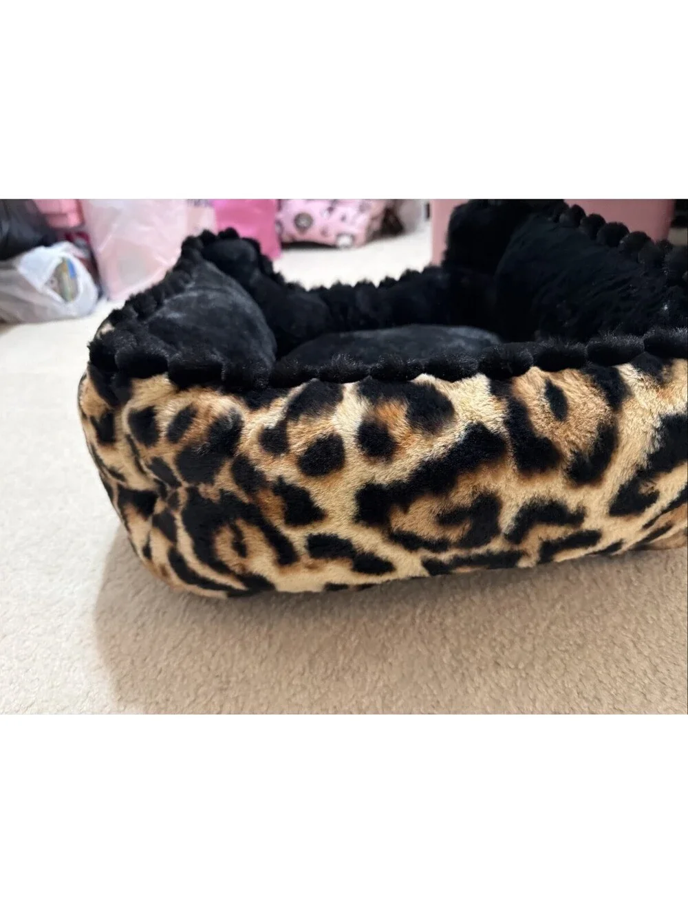 Ed Hardy Faux Fur Pet Cuddler Dog Bed Small S Leopard Print Cushioned