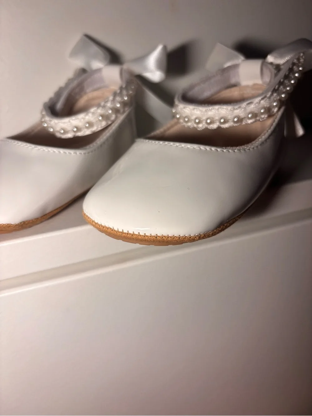 White Pearl-Trim Girls' Mary Jane Shoes