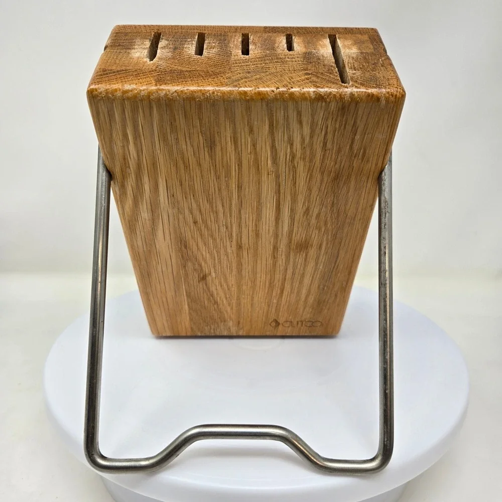 Cutco Oak Wood Knife Block 5 Slot Kitchen Cutlery Storage Holder with Wire Stand
