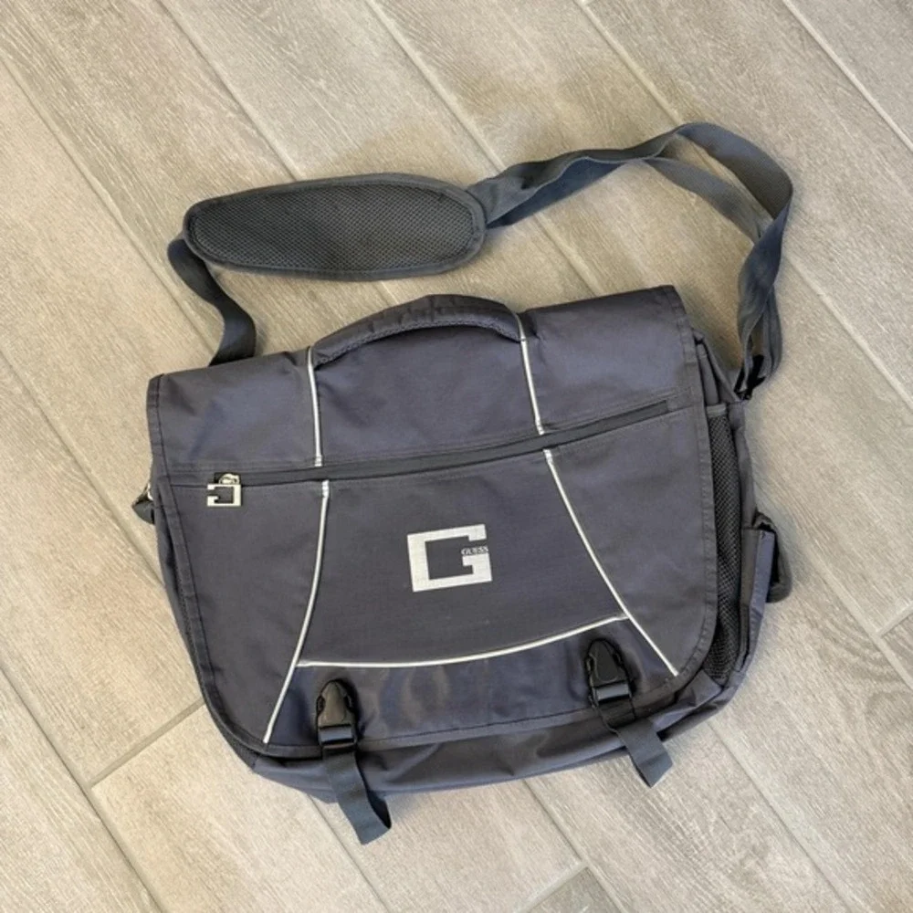 Guess Logo Messenger Bag Grey Nylon‎ Crossbody Laptop Satchel Unisex OS
