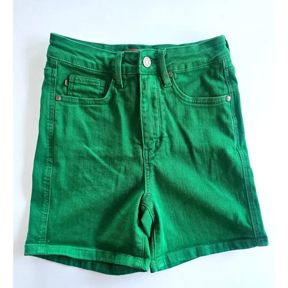 Judy Blue Tummy Control Denim Shorts, Green, High Waist, Jean, Stretchy, Sz S