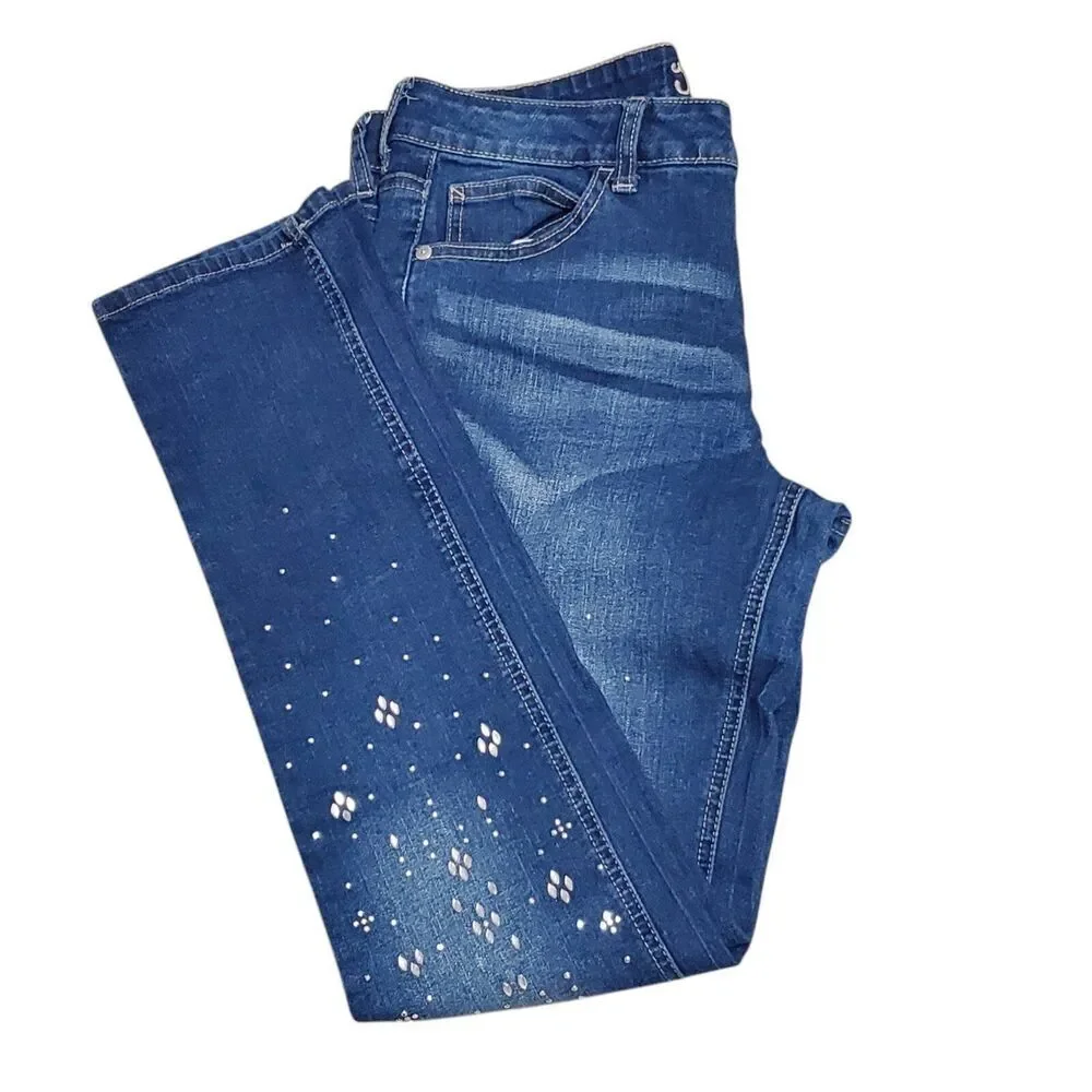 Justice Girls Plus Size 14.5 Simply Low Jeans Embellished Distressed Medium Wash