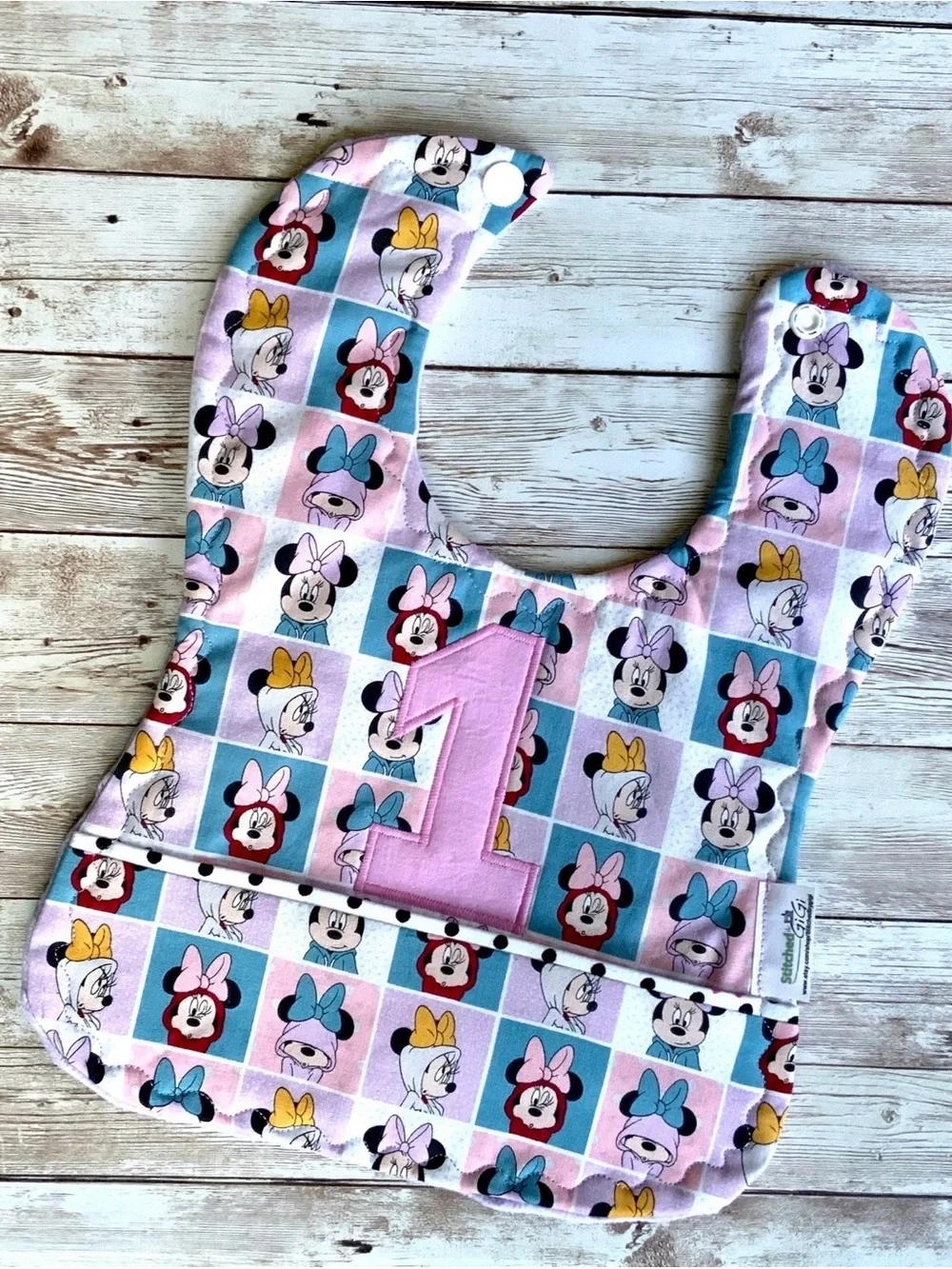Minnie Mouse 1st Birthday Bib - Pink & Pastel