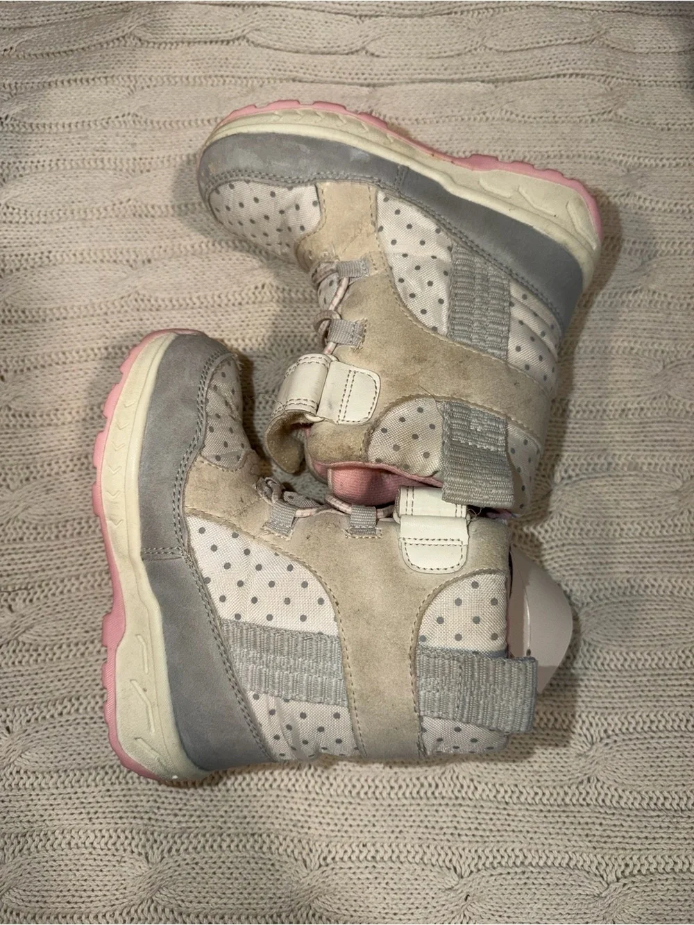 Carter's Gray, Cream & Pink Kids Polka Dot Boots