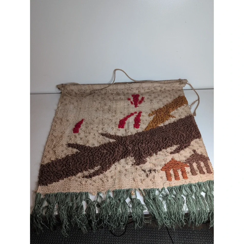 Large Unique Vintage Macrame Tapestry Wall Hanging Art Tree Village 40
