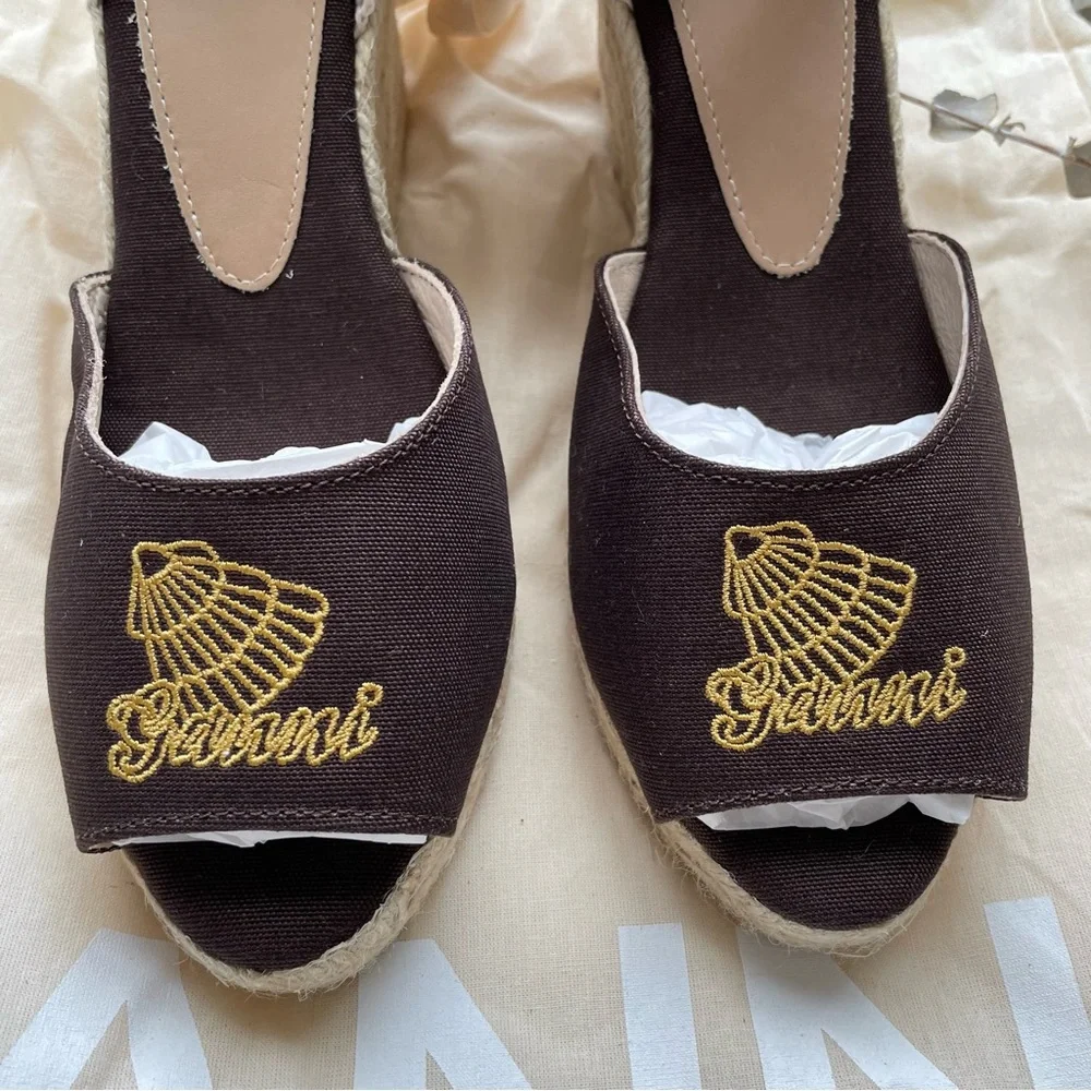 GANNI High Summer Embroidered Espadrille Wedge Sandals 9 NIB