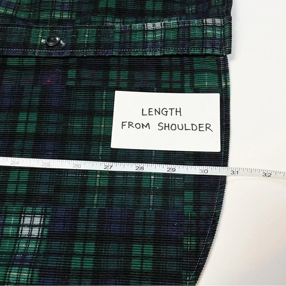 J. Crew Garment Dyed Corduroy Workshirt Large blue green plaid shirt shacket‎