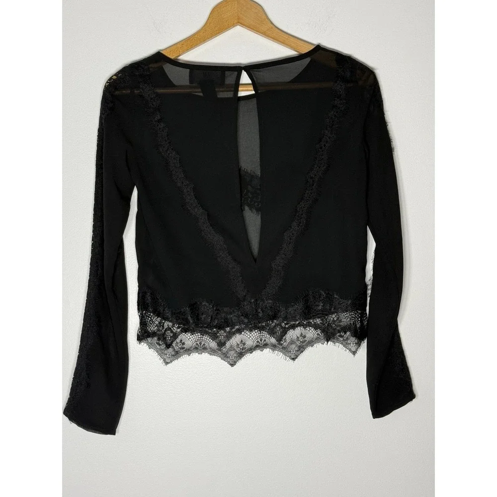 H&M Black Sheer Lace Whimsigoth Witchy Floral Boho Long Sleeve Top Size 2