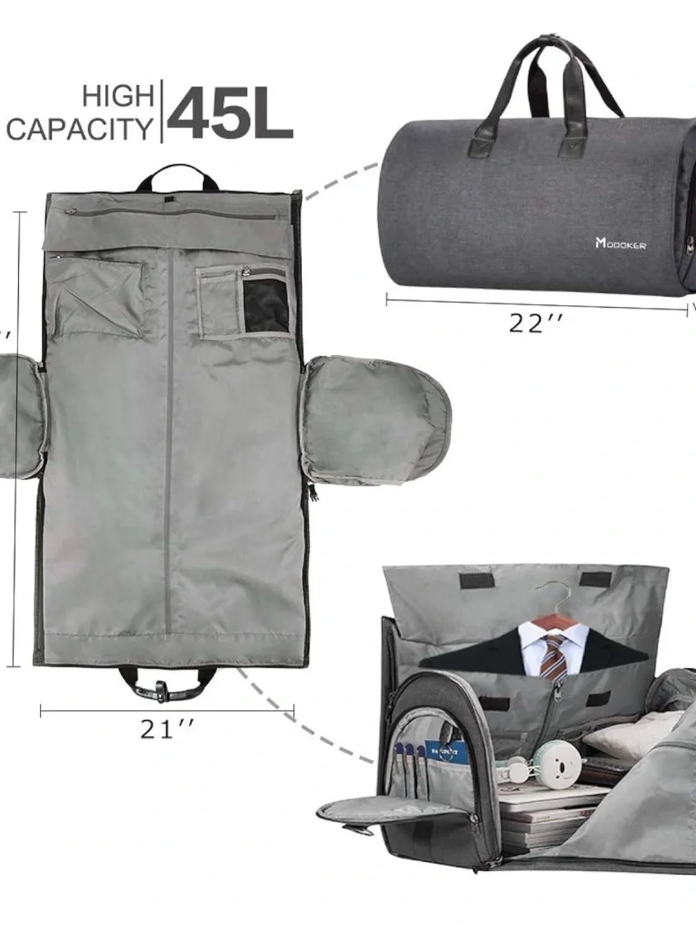 Gray 45L Men’s Duffel Garment Bag