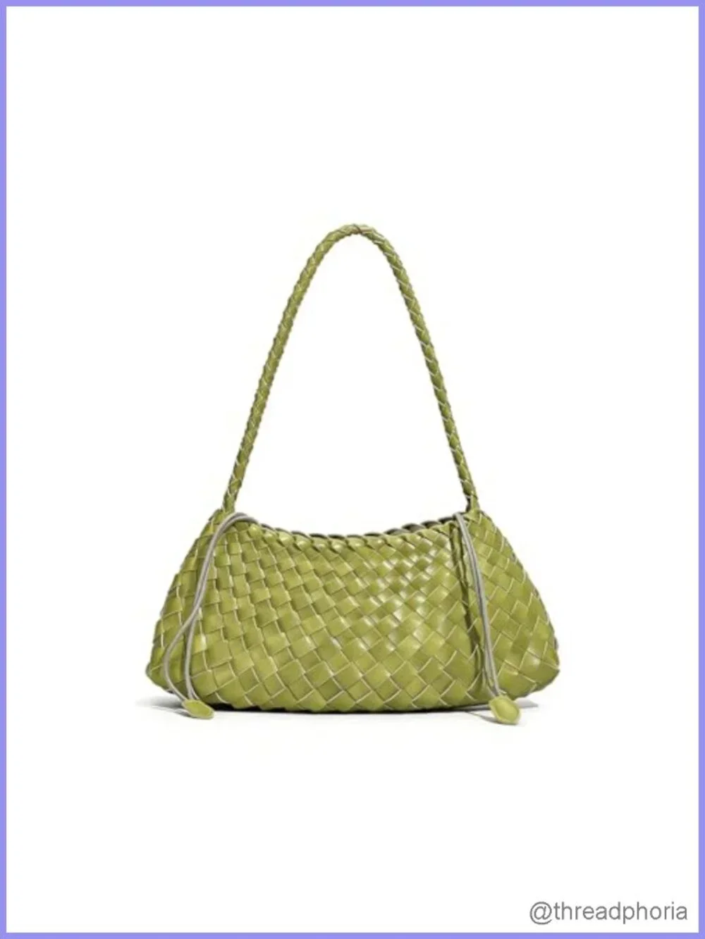 Hand Woven Leather Shoulder Bag Hobo Purse Drawstring