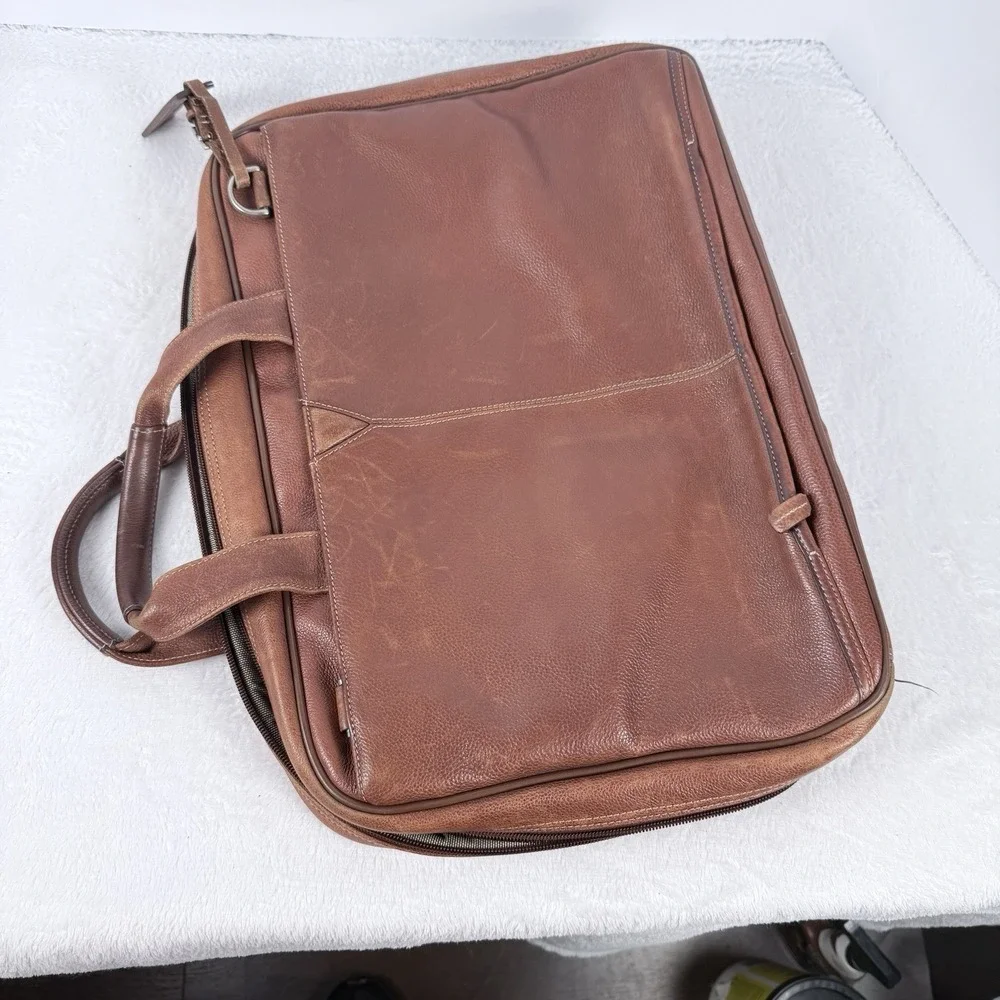Johnston & Murphy Brown Leather Laptop Briefcase Business Travel Bag