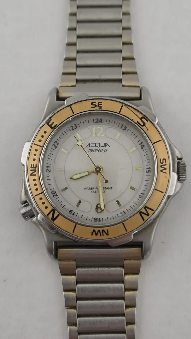 Mens Vintage 1996 Timex Acqua Indiglo Quartz Rotating Bezel Watch Almost Mint
