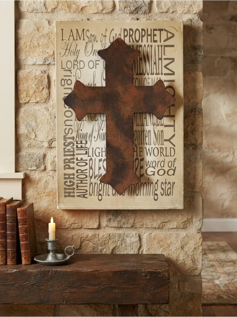 Vintage Rustic Brown Cross Wall Plaque - Home Wall Decor