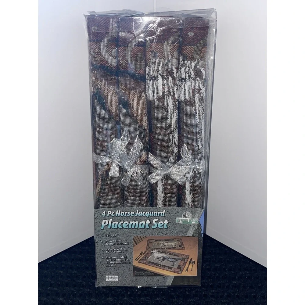 Placemat Set Horses Rivers Edge 4‎ pc Set Jacquard New
