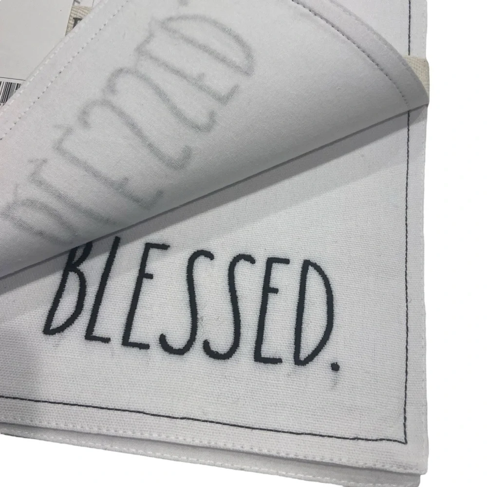 Rae Dunn 4 Embroidered Placemat Set BLESSED 13x19