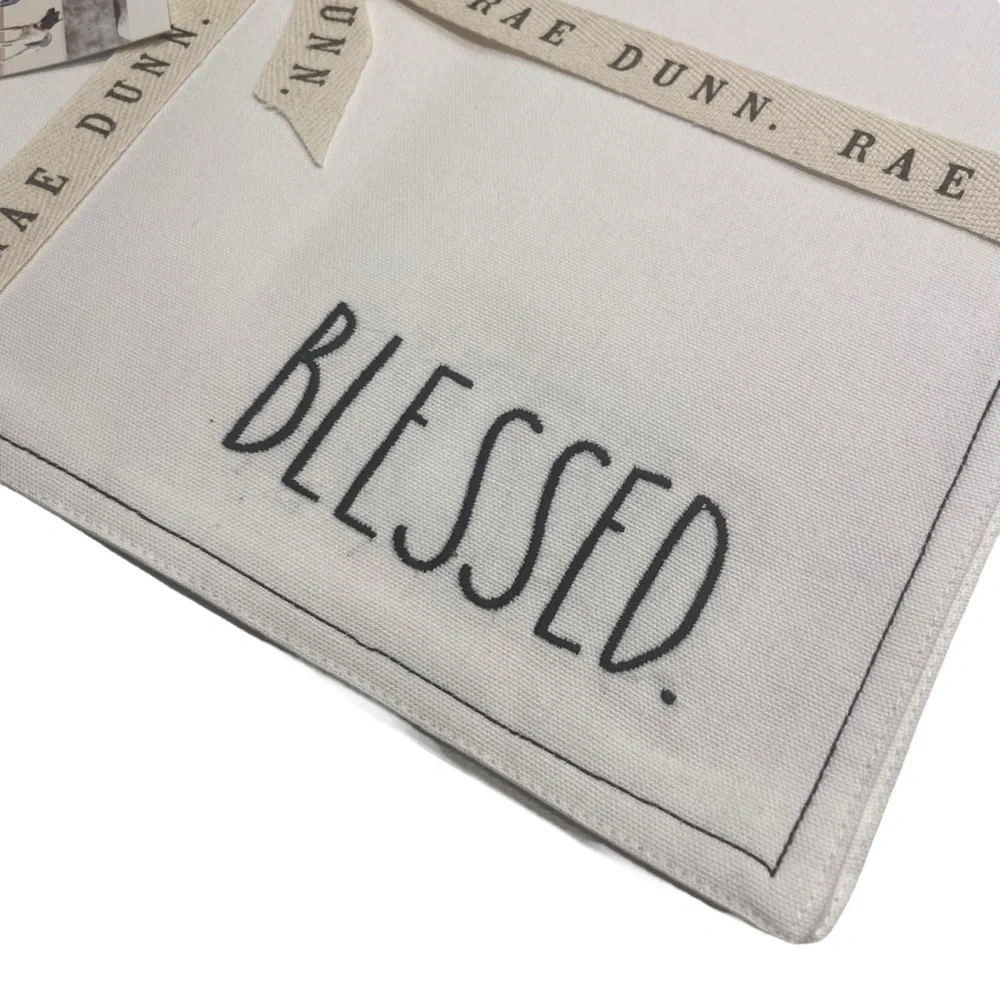 Rae Dunn 4 Embroidered Placemat Set BLESSED 13x19