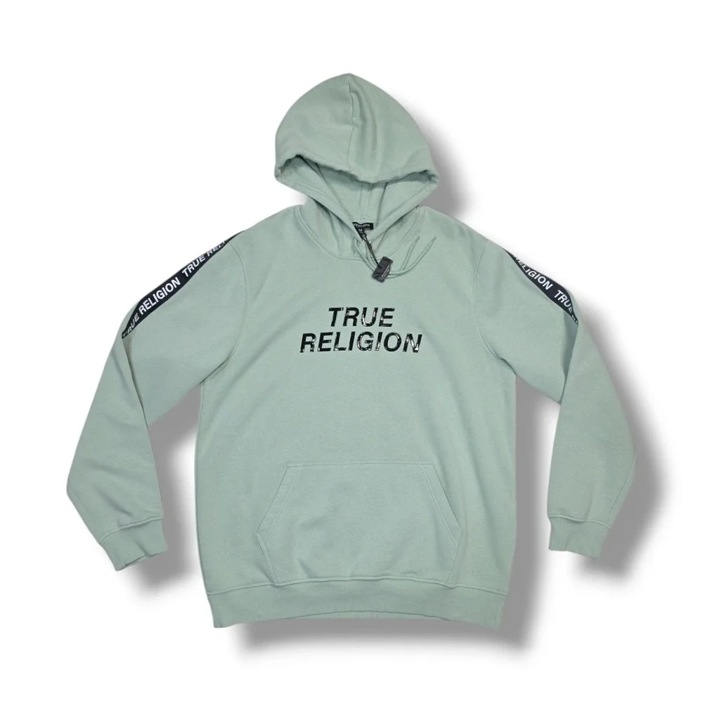 True Religion Logo Pullover Drawstring Mint‎ Green Hoodie Men's 3XL Fits 2XL