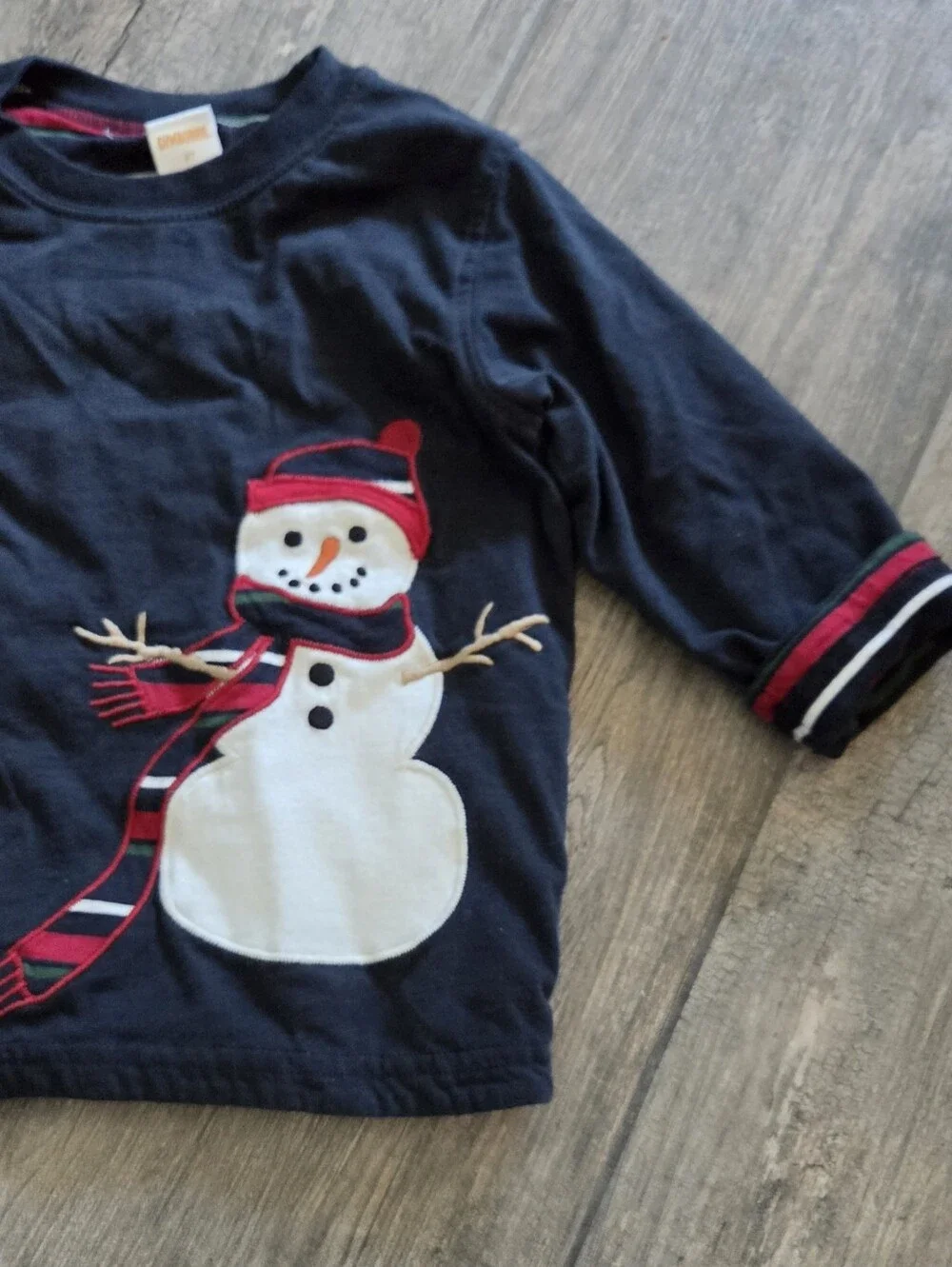 Gymboree EUC 2T Red Snowman Sweater, Navy Reversible Striped Tee and Cargo Pants