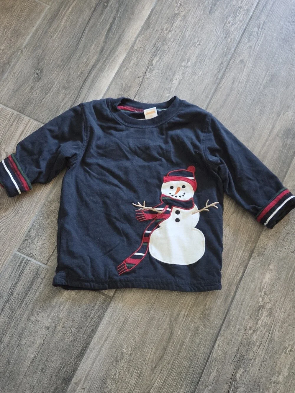 Gymboree EUC 2T Red Snowman Sweater, Navy Reversible Striped Tee and Cargo Pants