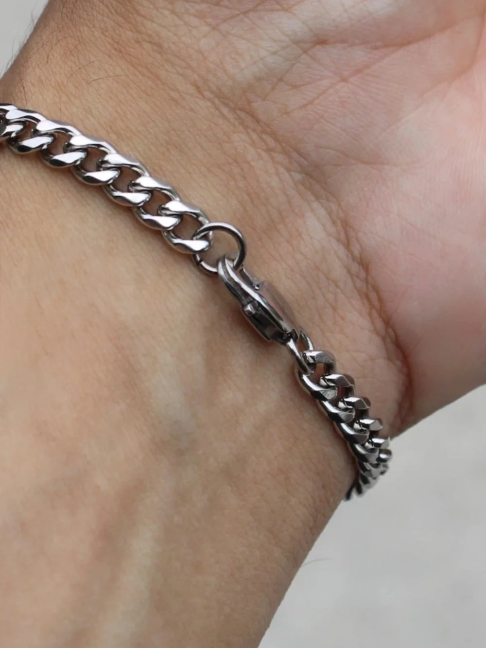 Stainless Steel Diamond Cut Curb Chain Bracelet-4mm