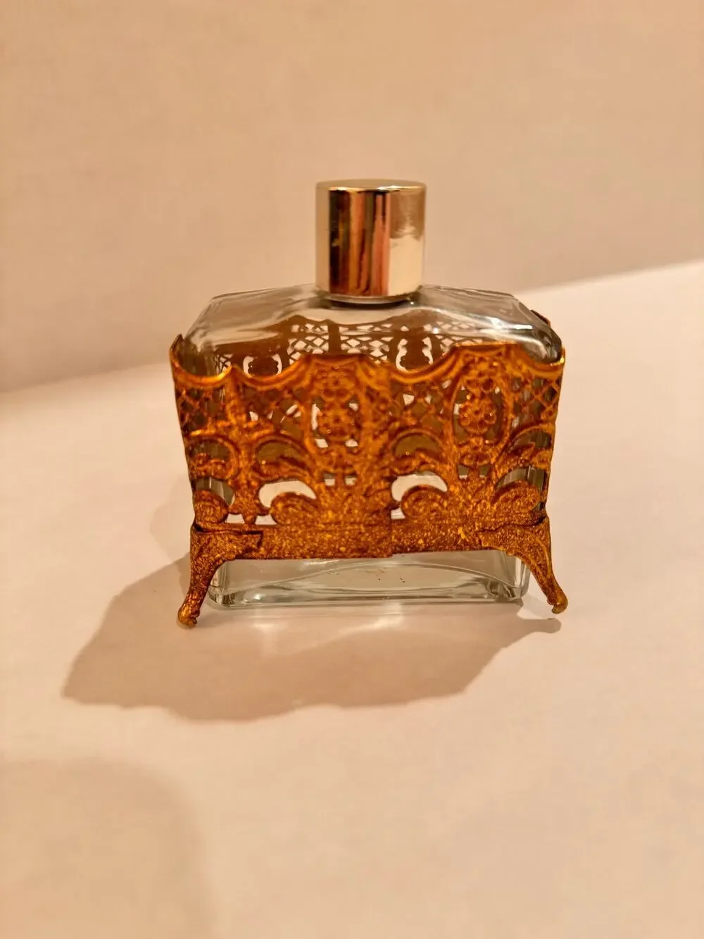 Vintage Perfume Bottle Ornate Footed Gold Filigree Cologne Vanity‎ No Perfume