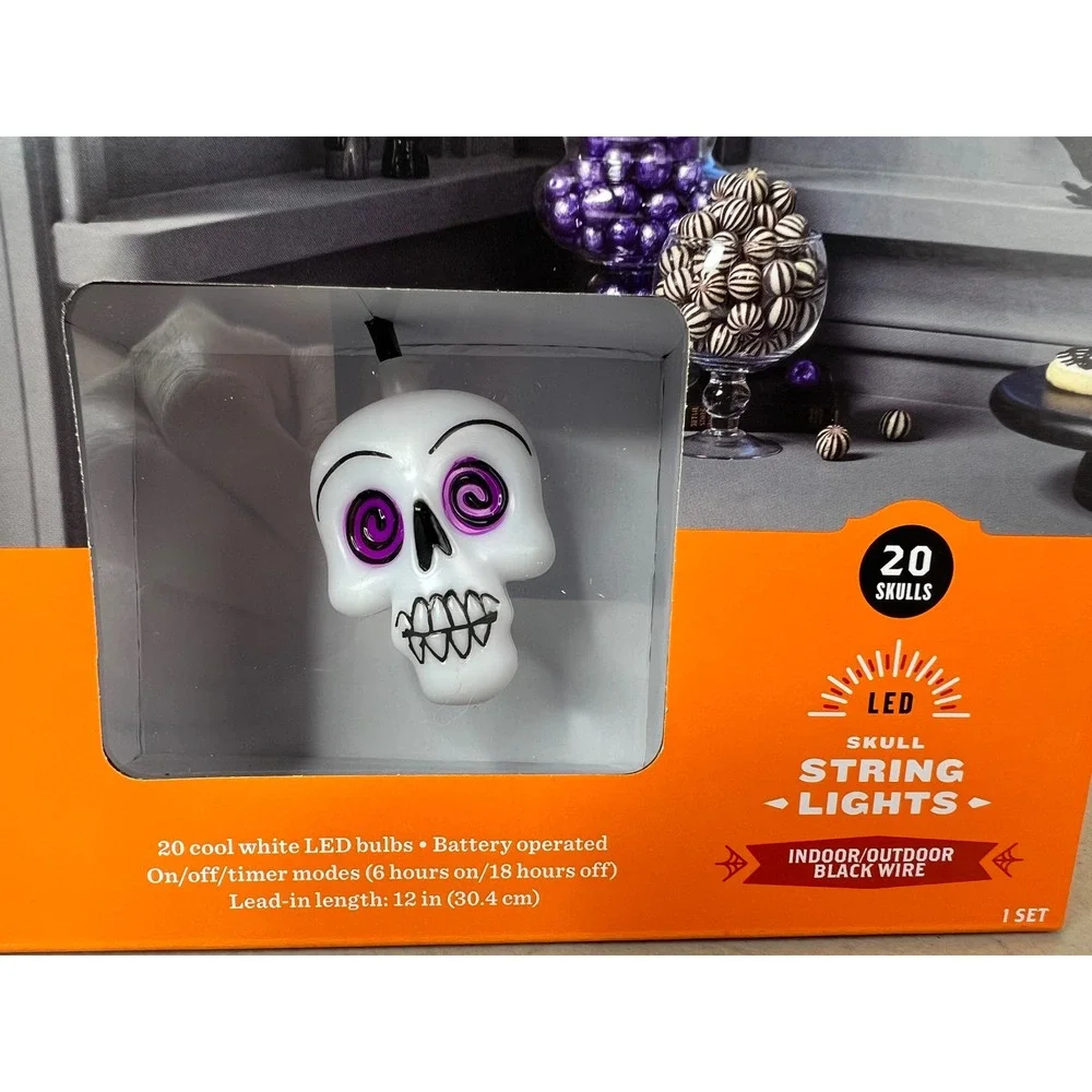 NEW 2026 Hyde & EEK LED Sugar Skull String Lights 20 Count Halloween Decor