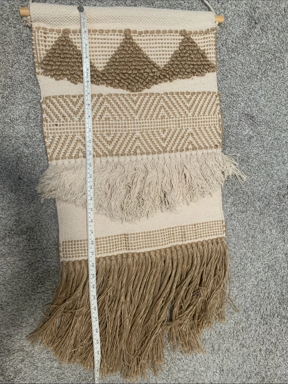 Boho Woven Fringe Wall Hanging in Cream and Brown