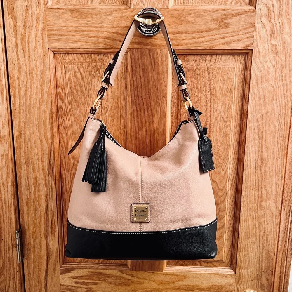 Dooney & Bourke tan and Black Leather Hobo Bag