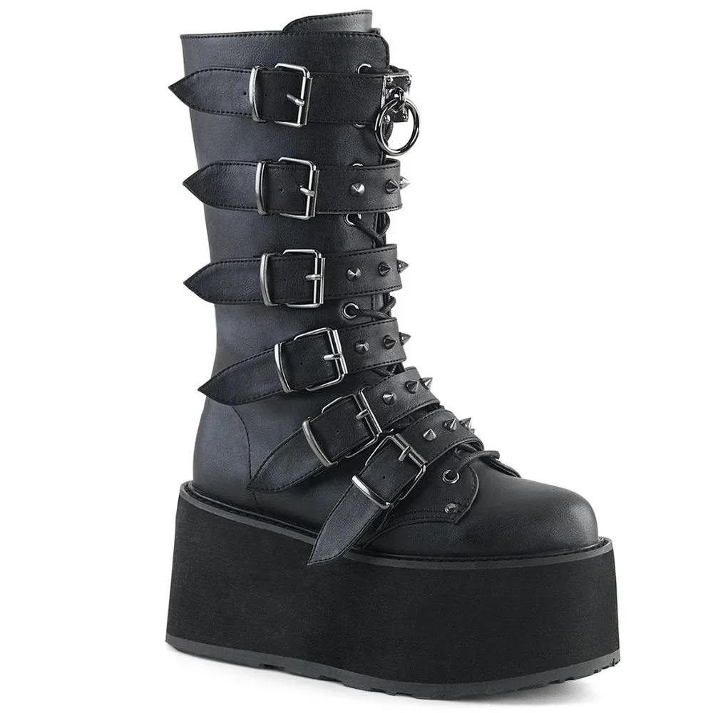 Demonia Black Platform Buckle Combat Boots