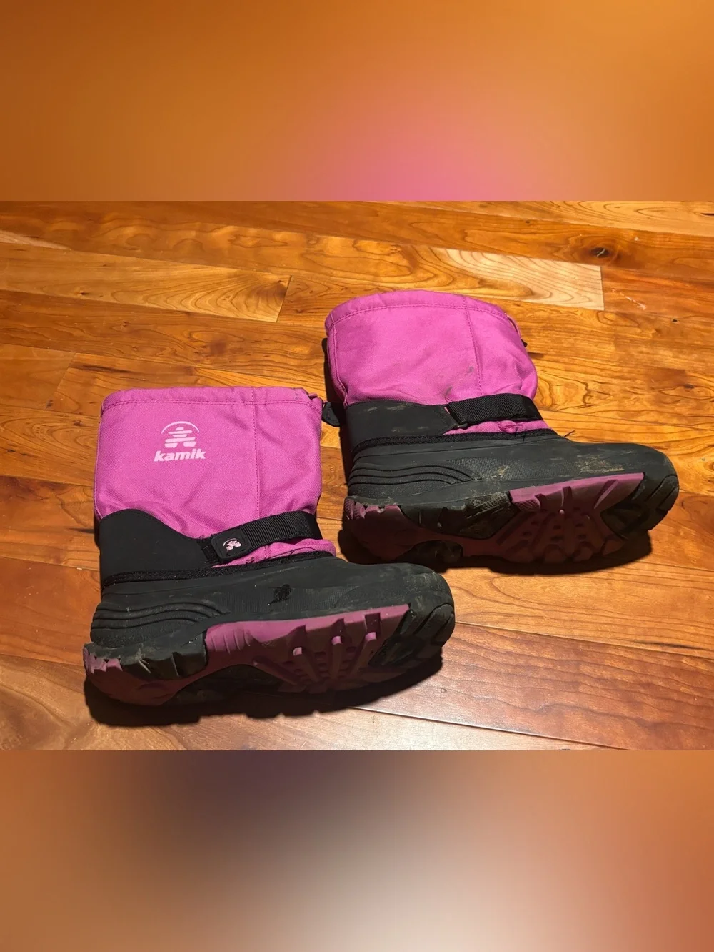 Kamik Pink and Black Kids Snow Boots with Drawcord