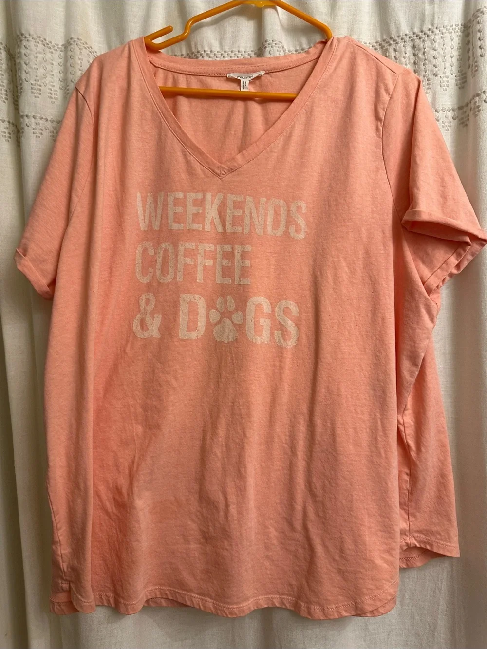 Maurices Peach/Pink V-Neck Tee with 