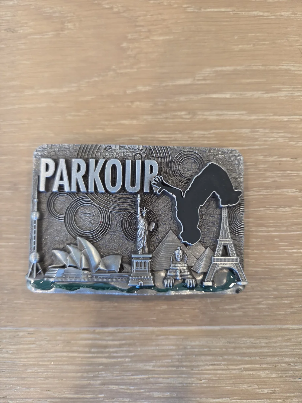 Parkour Rectangle Metal Belt Buckle Urban Landmarks Silver Tone