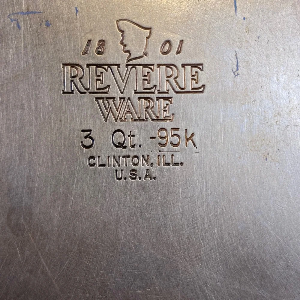 Vintage 1995 Revere Ware 3 Qt Saucepan Copper Clad Bottom Lid Clinton IL USA