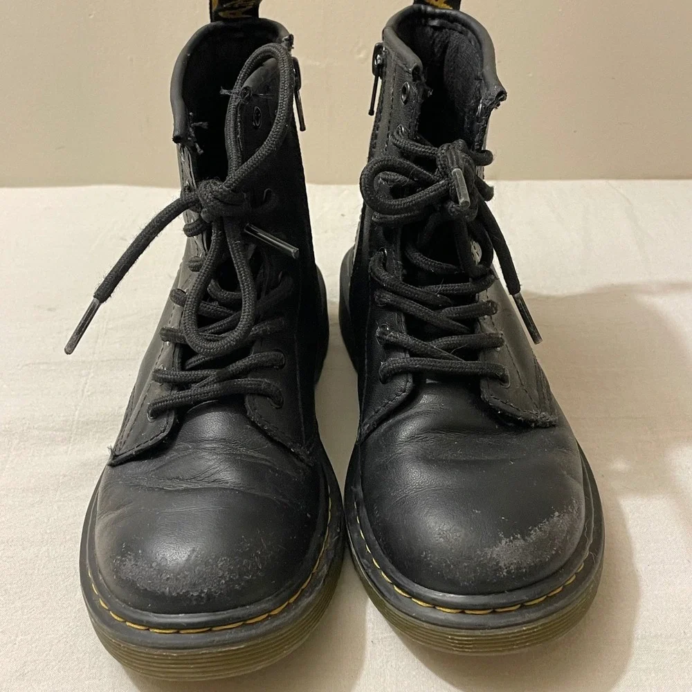 Dr. Martens 1460 J Kids Size 3 Black Leather Combat Boots Distressed Play