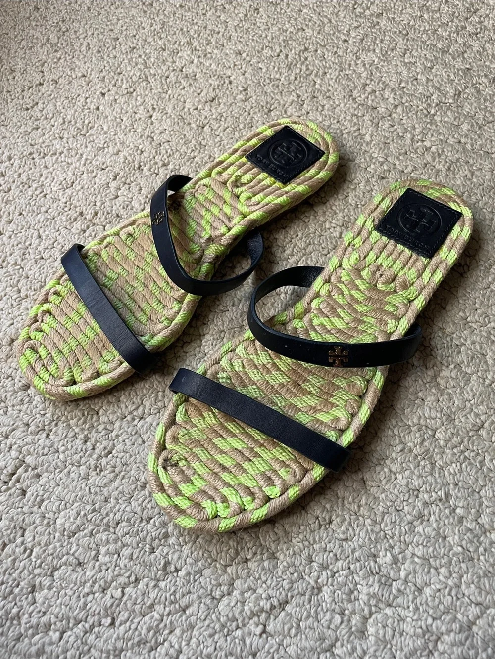 Tory Burch Double Black Leather Strap Sandals