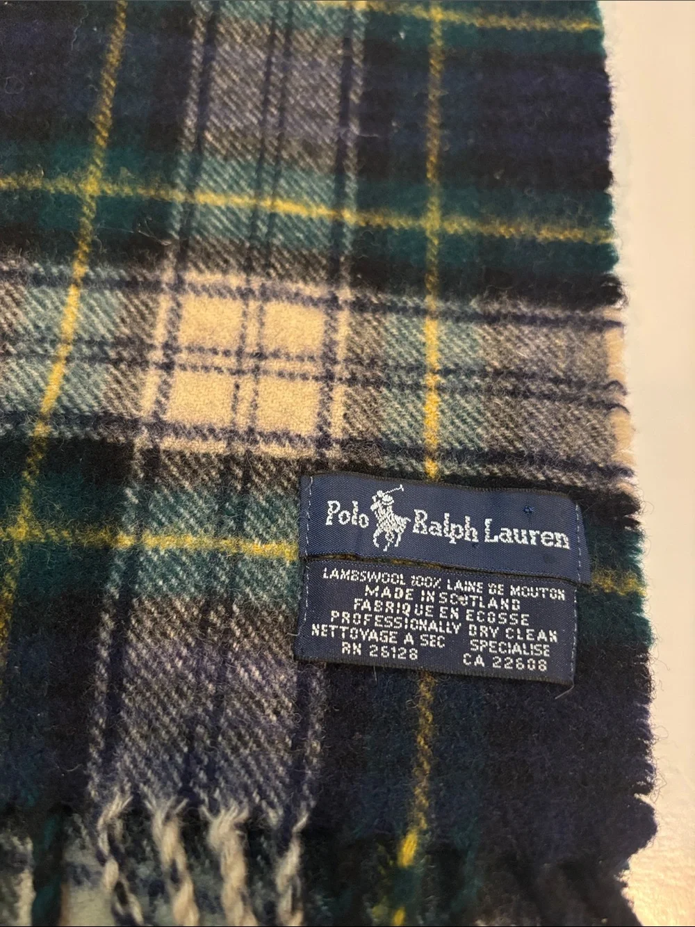 Polo by Ralph Lauren Green, Navy & Cream Plaid Wool Scarf