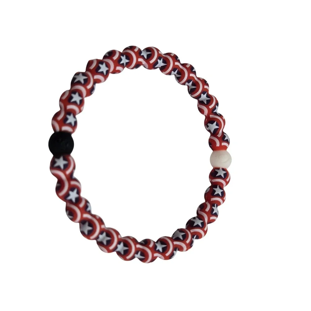 Lokai Unisex Bracelet Captain America Marvel Shield Red White Blue Silicone‎ Med