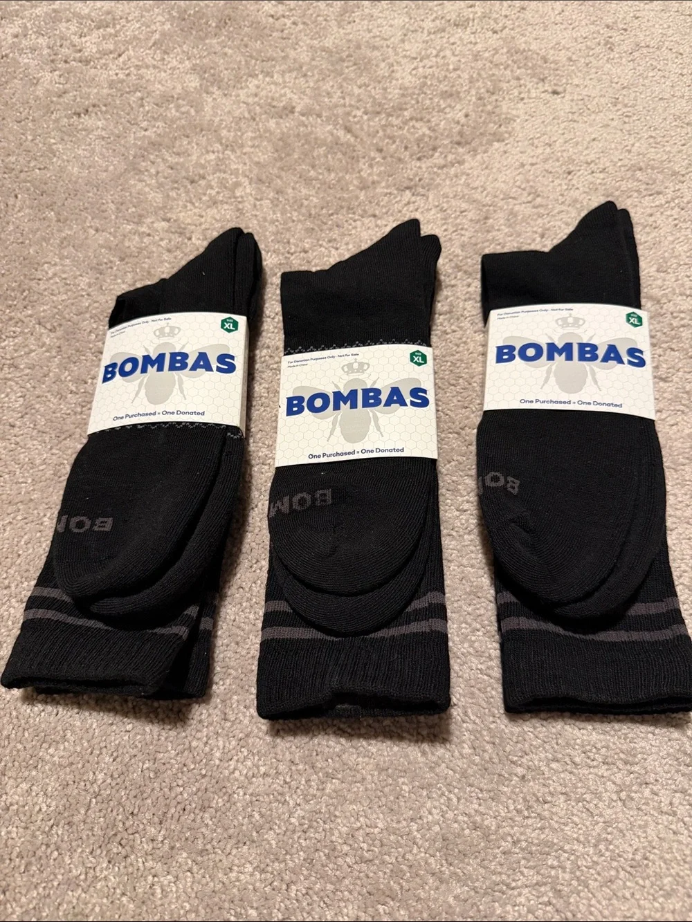 Bombas Black Athletic Crew Socks with Gray Stripes - Pack of 3
