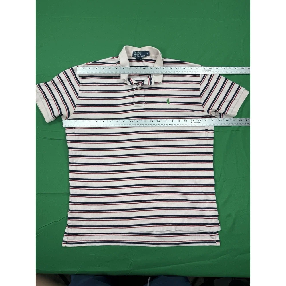 Polo Ralph‎ Lauren Mens Medium Striped Polo Shirt White Red Blue Cotton Classic