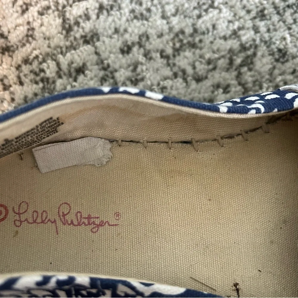 Lilly Pulitzer Blue & White Floral Gold Tip Espadrille Flats Size 9