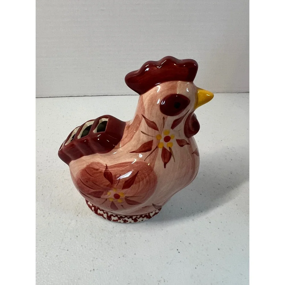 Temp-tations Old‎ World Ceramic Hen Rooster Sponge Holder Cranberry Red Pink
