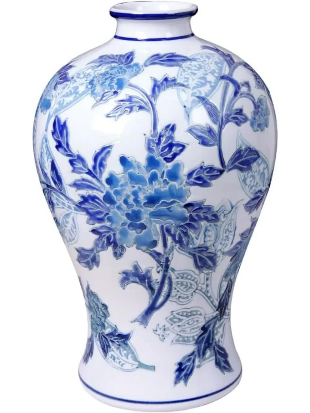 Hand-Painted Blue & White Floral Porcelain Vase, 13