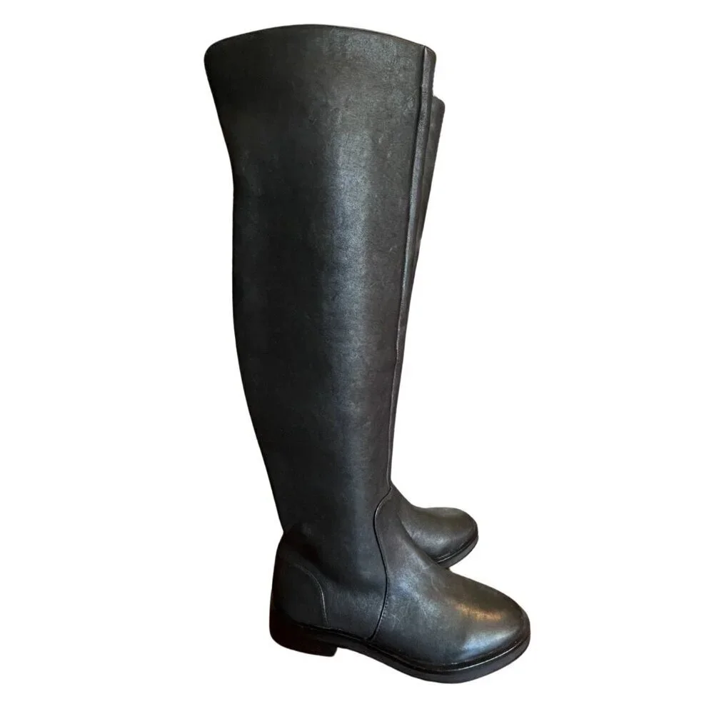 NEW Gianni Bini Genuine Leather Over the Knee Flat Riding Boots in Black Sz. 5.5