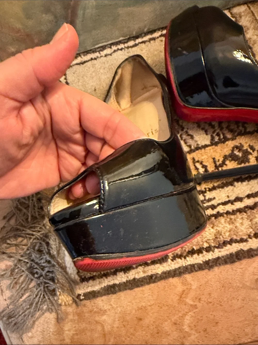 Christian Louboutin Black Patent Peep-Toe Platform Pumps SZ 36.5