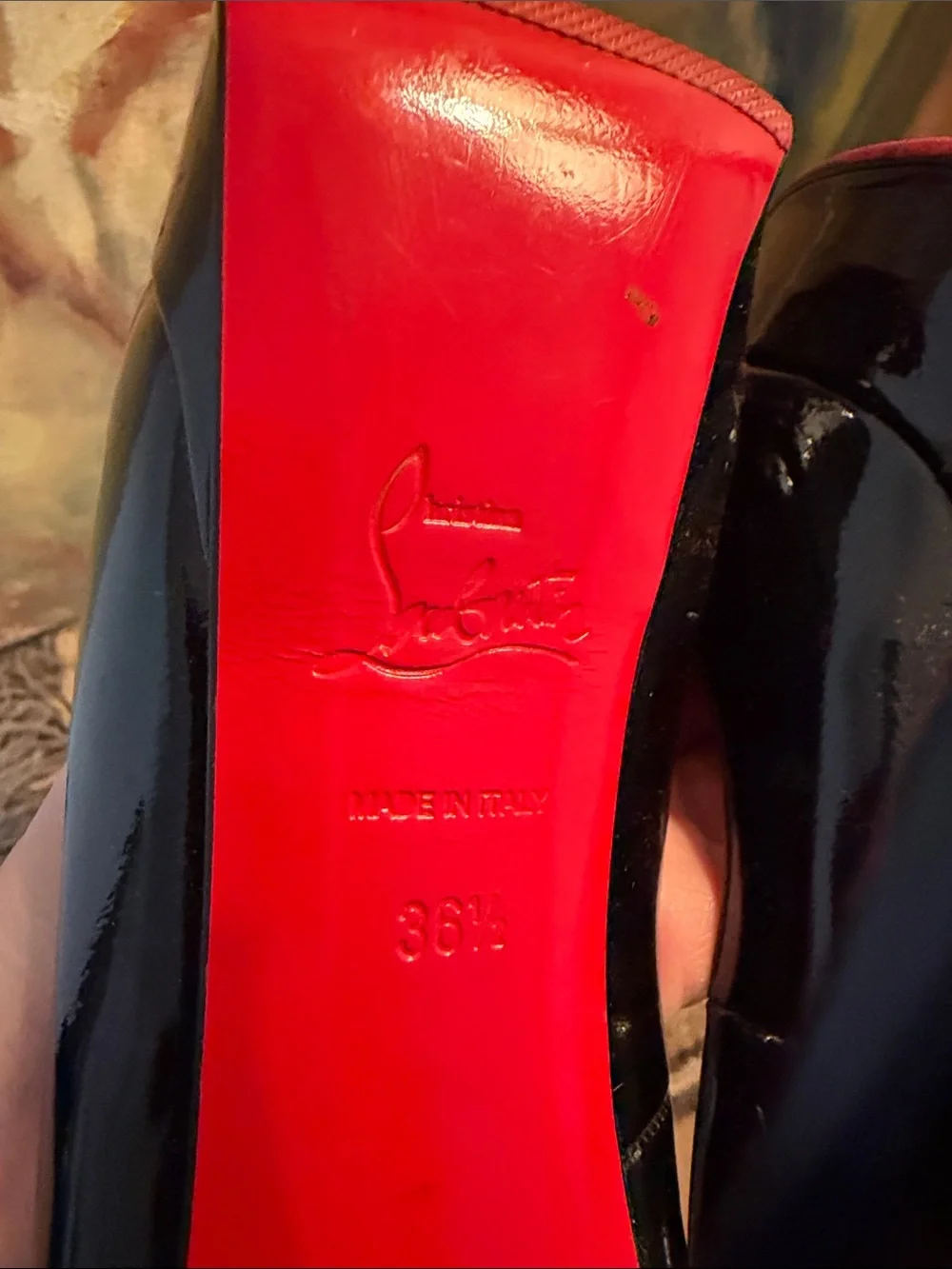 Christian Louboutin Black Patent Peep-Toe Platform Pumps SZ 36.5
