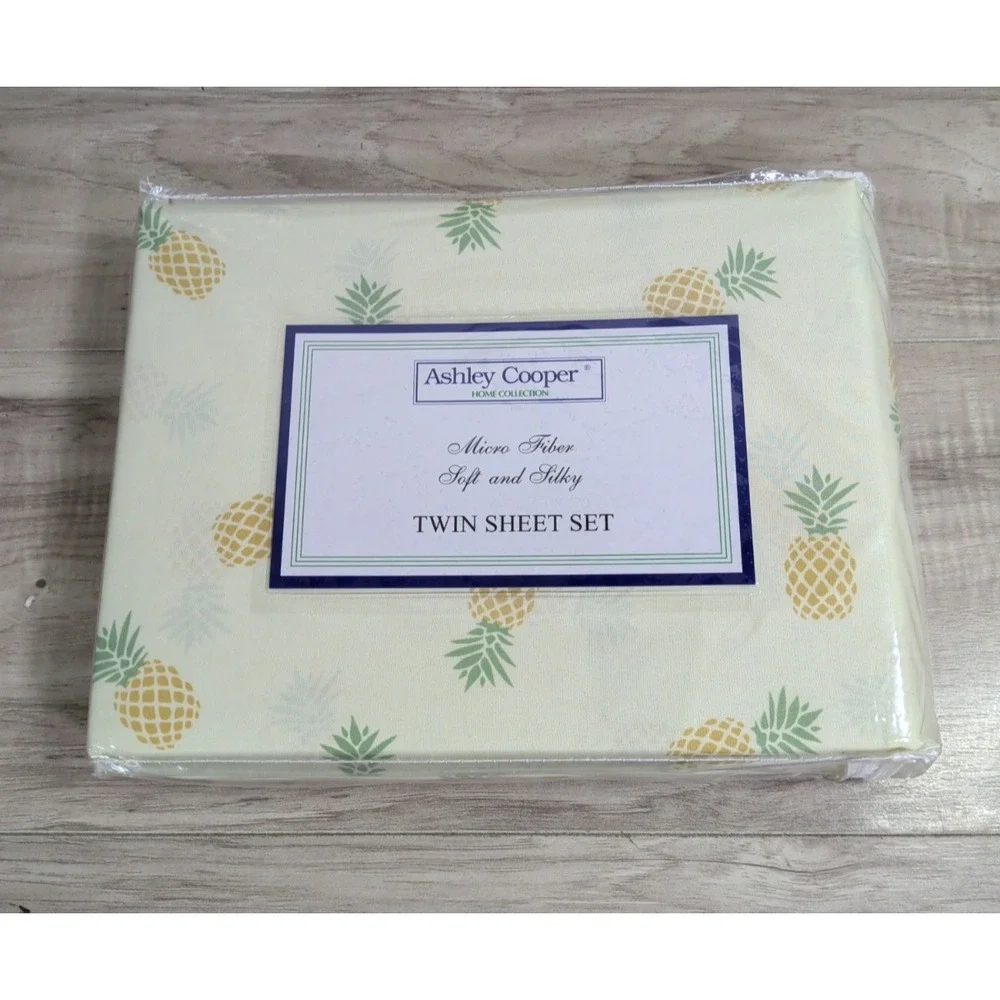 Ashley Cooper Twin Sheet Set Pineapple Print Microfiber Soft Silky Bedding New
