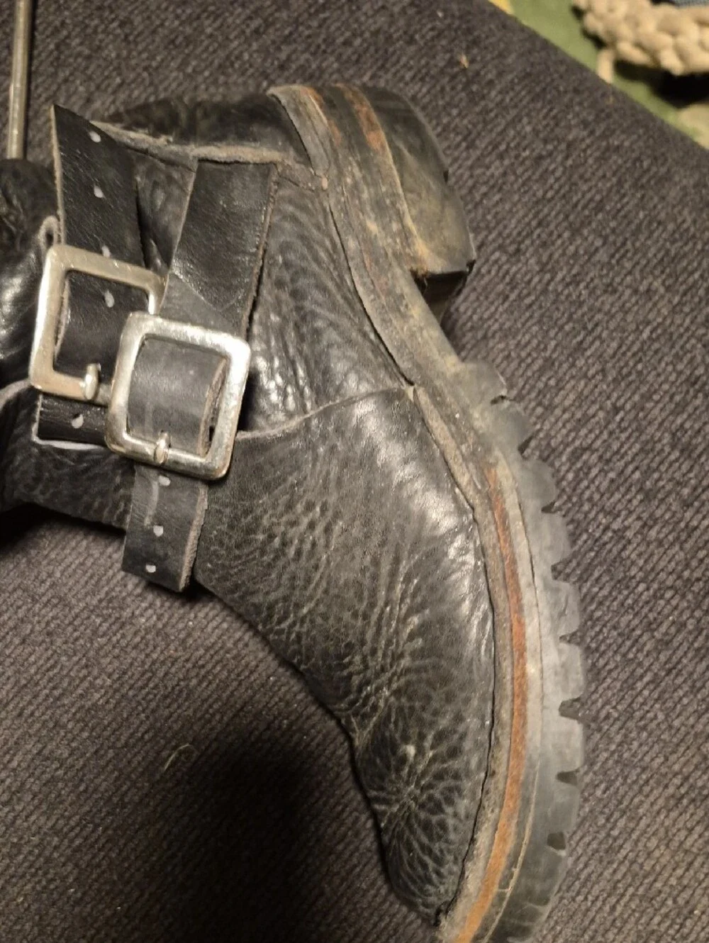 Men's Black Leather Buckle Strap Moto Boots