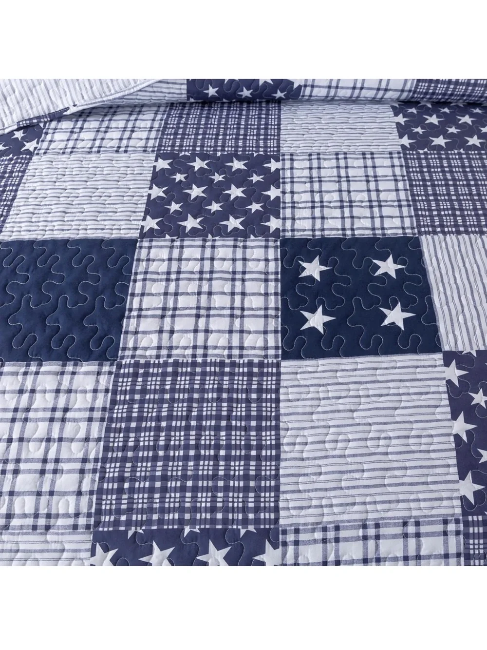 Nautical Patchwork Quilt Set in Navy and White - Brand:
