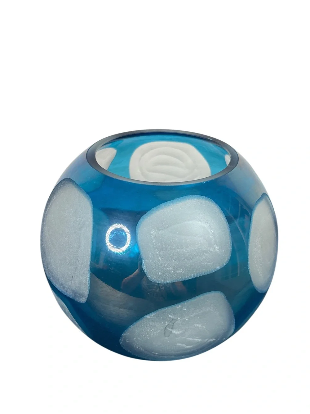Vntg Aqua Blue and White Bubble Vase