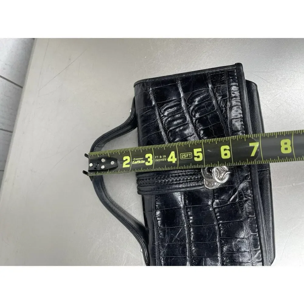Vintage Brighton Bag Black Croc Leather Top Handle Metal Hardware 90s